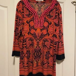 Hot pink and orange tunic with jeweled neckline